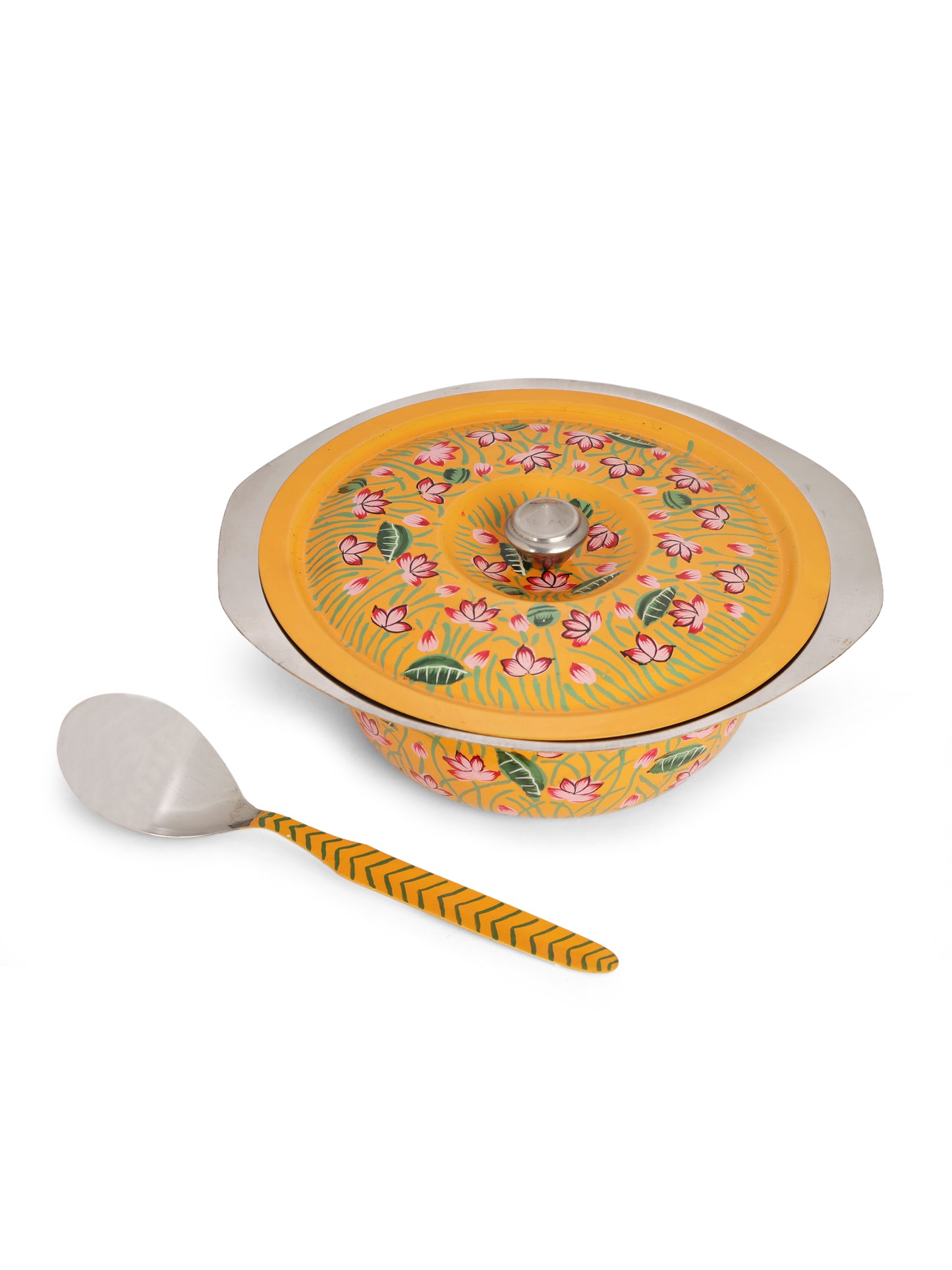 Lotus Pichwai Serving Bowl with Serving Spoon