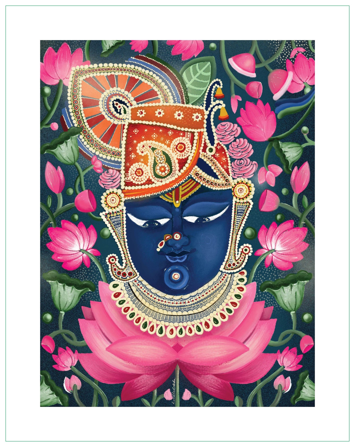 Lord Sri Nath Ji Blue Pichwai Printed Artwork