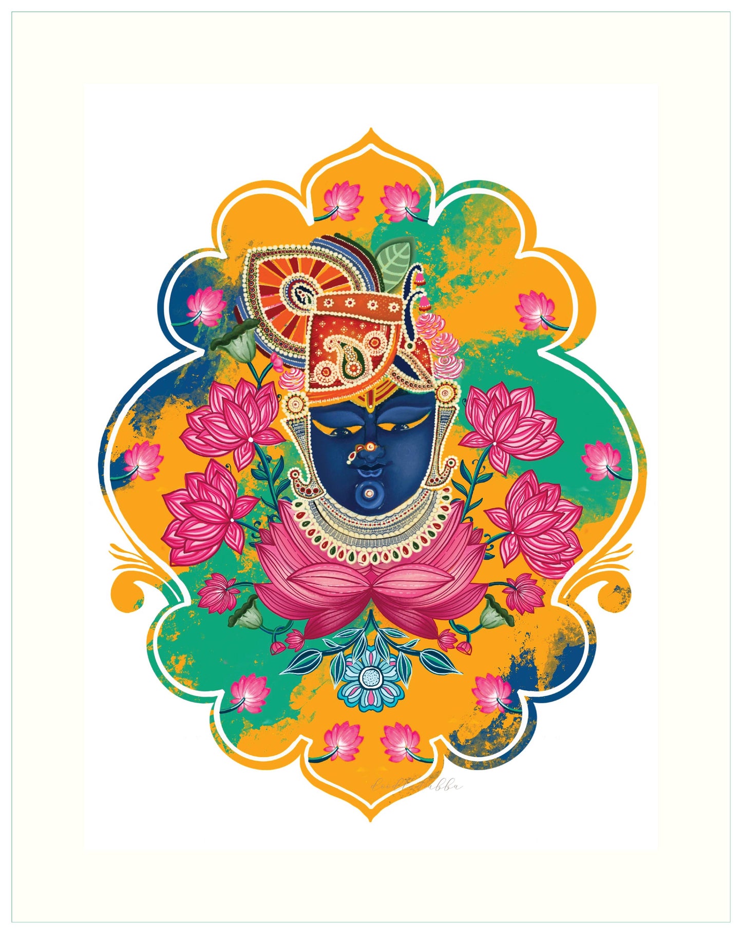 Lord Shri Nath Ji Yellow Pichwai Printed Artwork