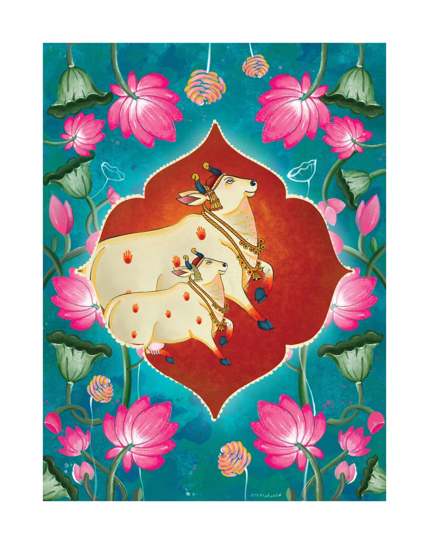 Holy Cow Turquoise Pichwai Printed Artwork