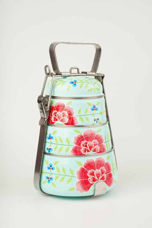 Aqua hand painted 3 Tier Stainless Steel Tiffin