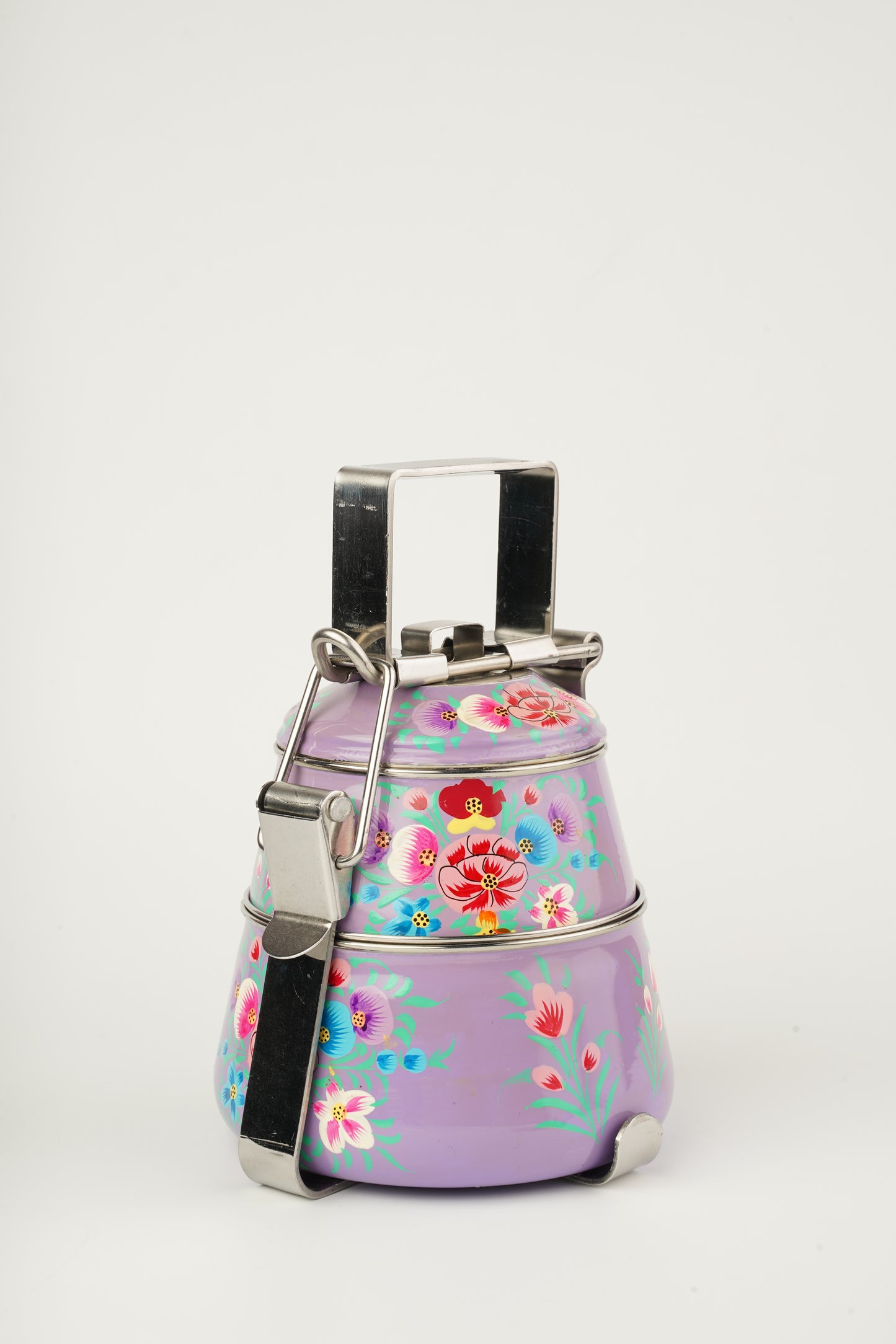 Purple hand painted 2 Tier Stainless Steel Tiffin