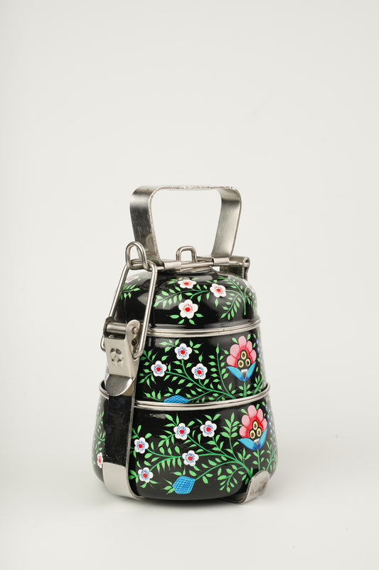 Black hand painted 2 Tier Stainless Steel Tiffin