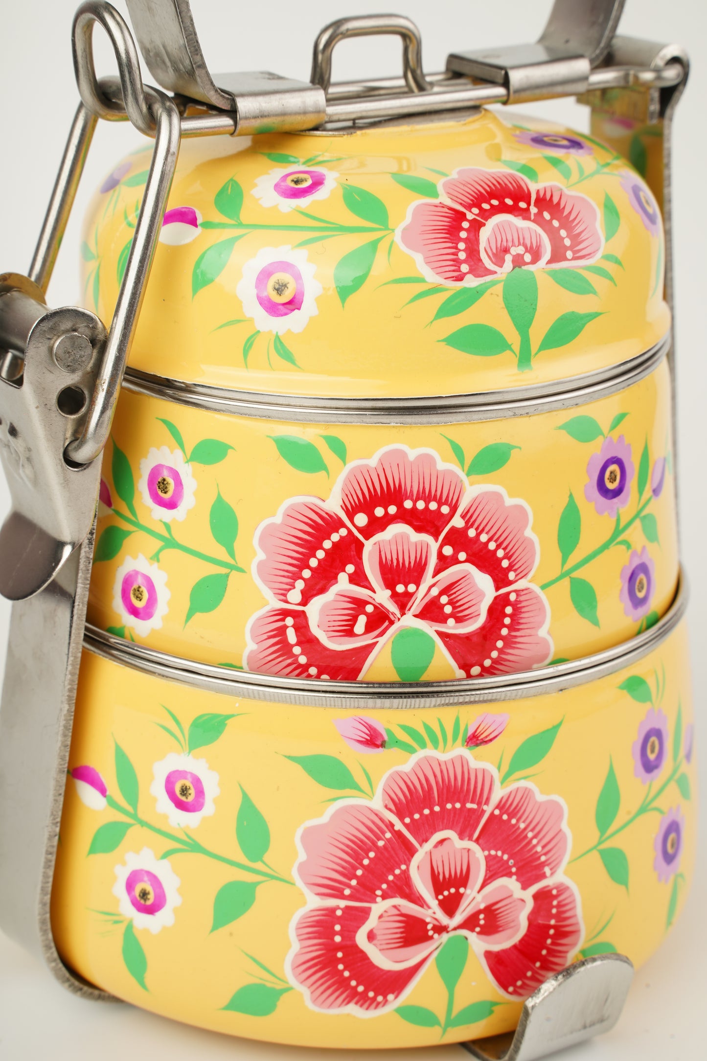 Peach Yellow hand painted 2 Tier Stainless Steel Tiffin