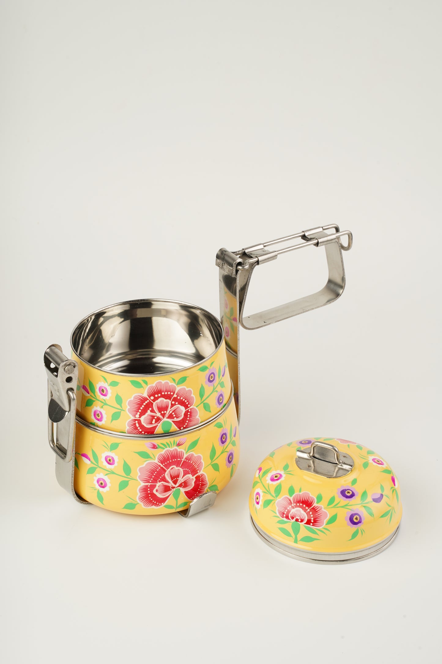 Peach Yellow hand painted 2 Tier Stainless Steel Tiffin