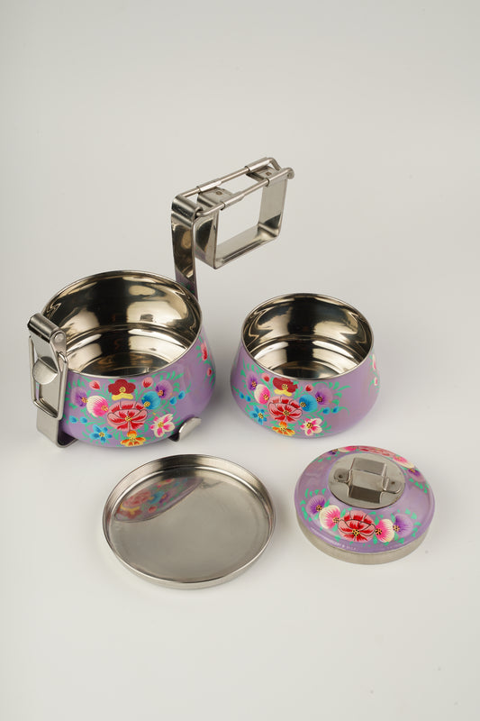 Purple hand painted 2 Tier Stainless Steel Tiffin