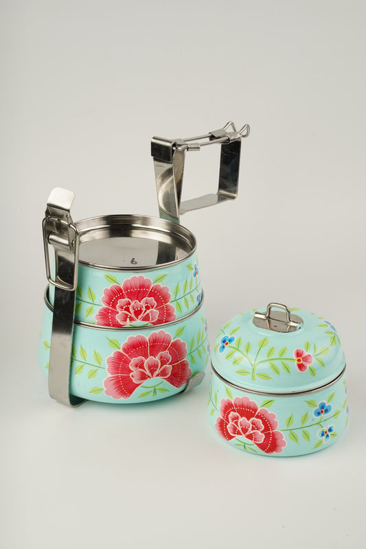 Aqua hand painted 3 Tier Stainless Steel Tiffin