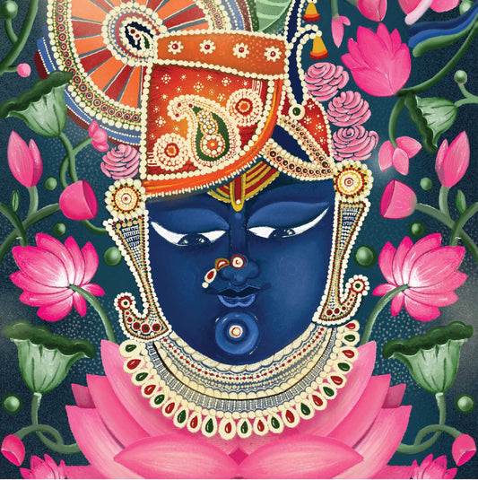 Lord Sri Nath Ji Blue Pichwai Printed Artwork