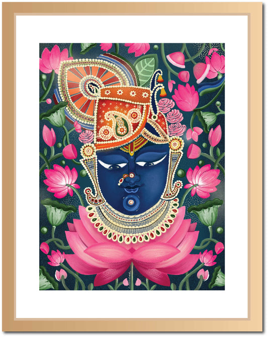 Lord Sri Nath Ji Blue Pichwai Printed Artwork