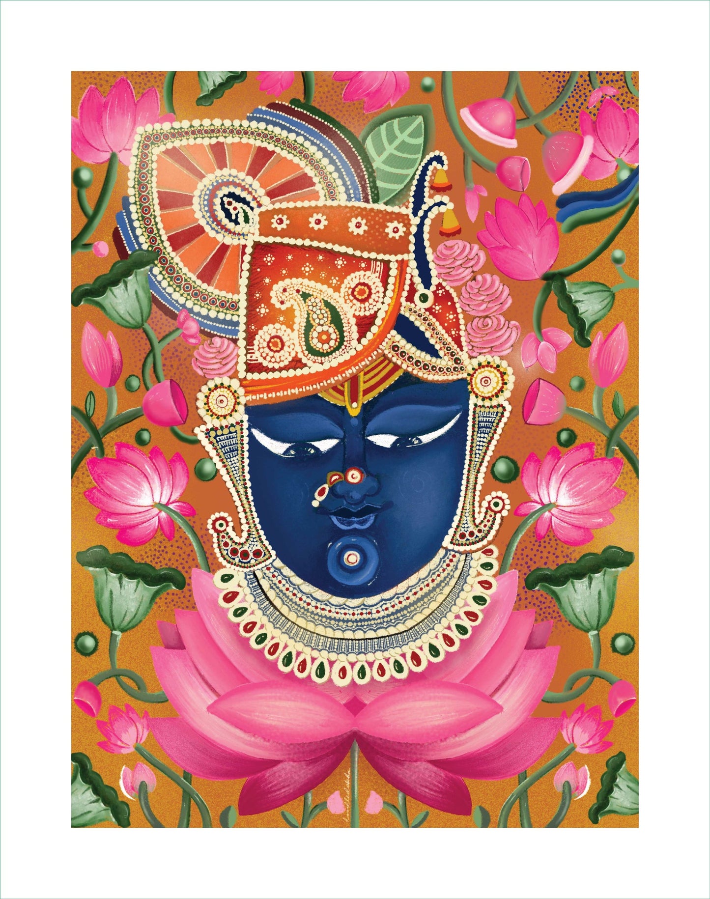 Lord Sri Nath Ji Orange Pichwai Printed Artwork