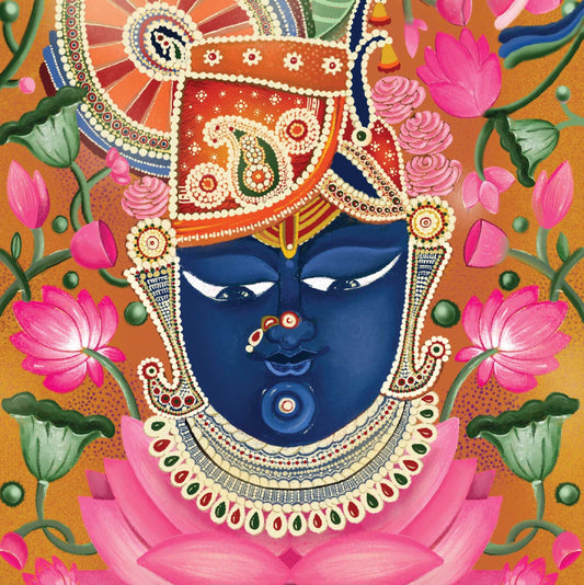 Lord Sri Nath Ji Orange Pichwai Printed Artwork