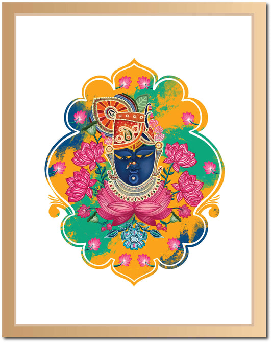 Lord Shri Nath Ji Yellow Pichwai Printed Artwork