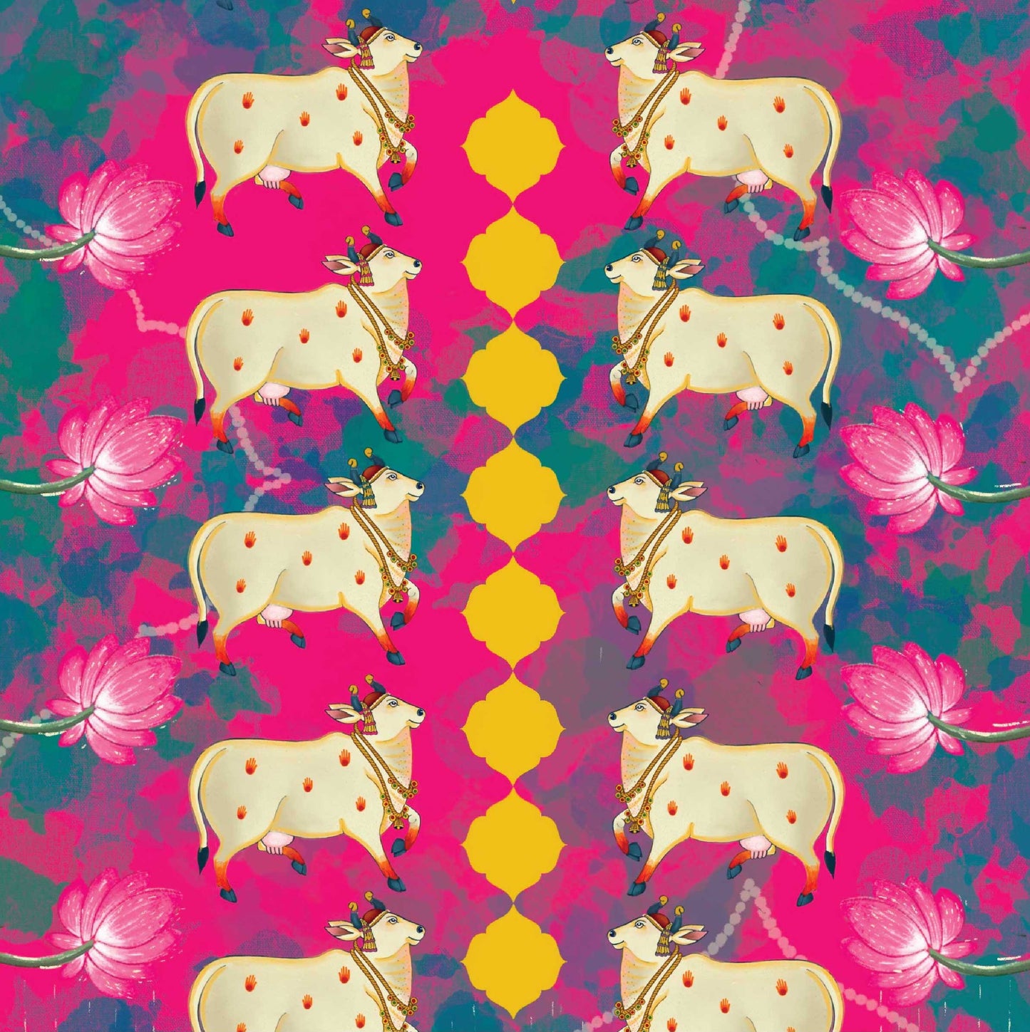 Holy Cow Magenta Pichwai Printed Artwork