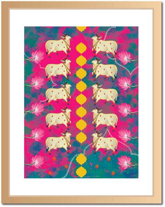 Holy Cow Magenta Pichwai Printed Artwork