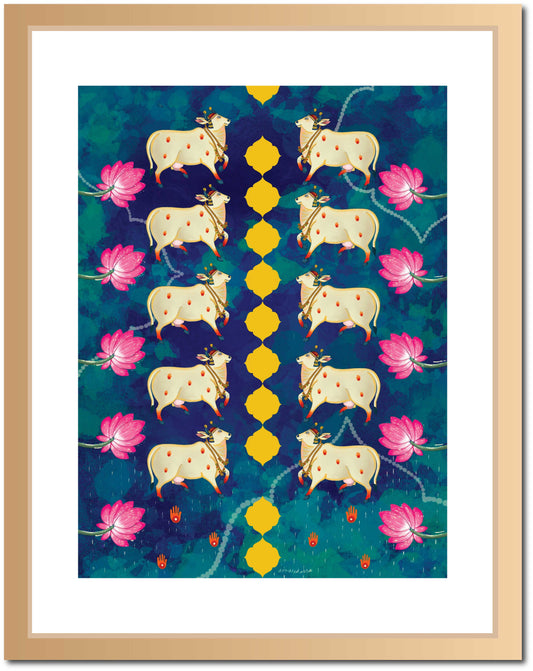 Holy Cow Indigo Pichwai Printed Artwork