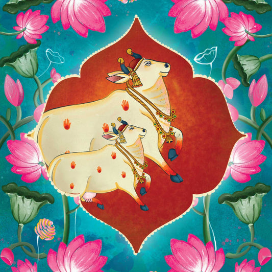 Holy Cow Turquoise Pichwai Printed Artwork