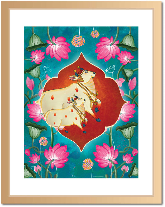 Holy Cow Turquoise Pichwai Printed Artwork