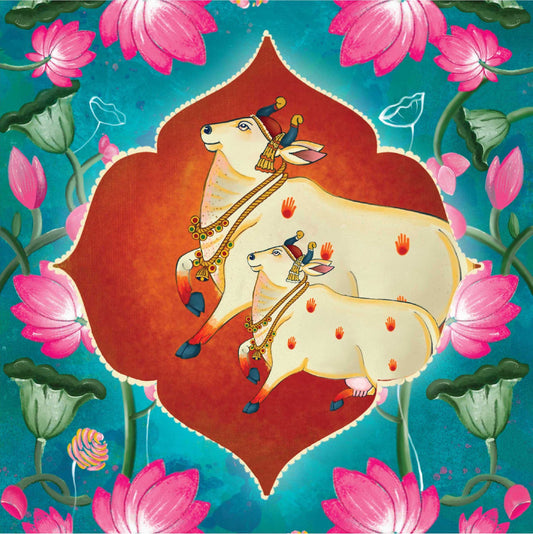 Holy Cow Turquoise Pichwai Printed Artwork -2