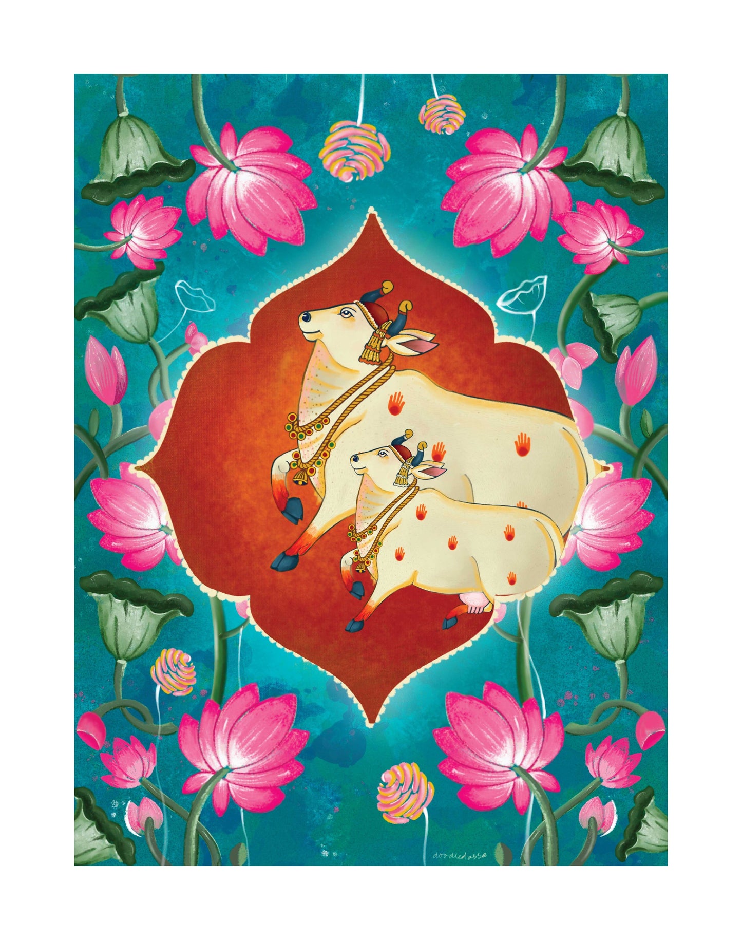 Holy Cow Turquoise Pichwai Printed Artwork -2