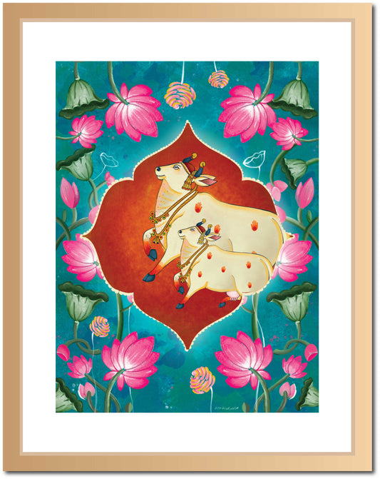 Holy Cow Turquoise Pichwai Printed Artwork -2