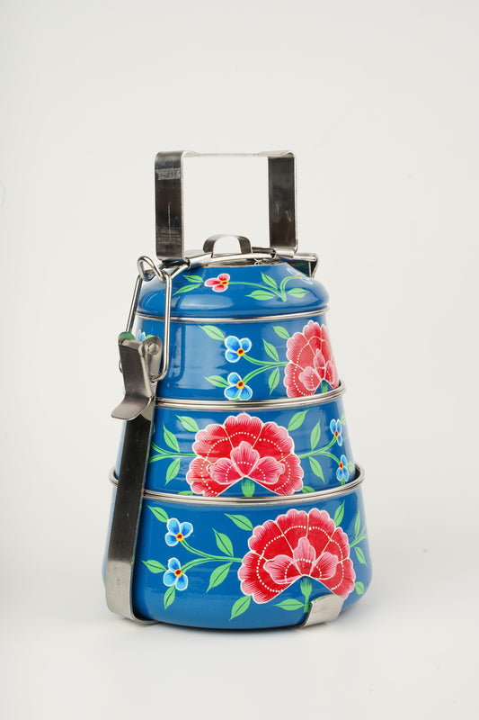 Blue hand painted 3 Tier Stainless Steel Tiffin