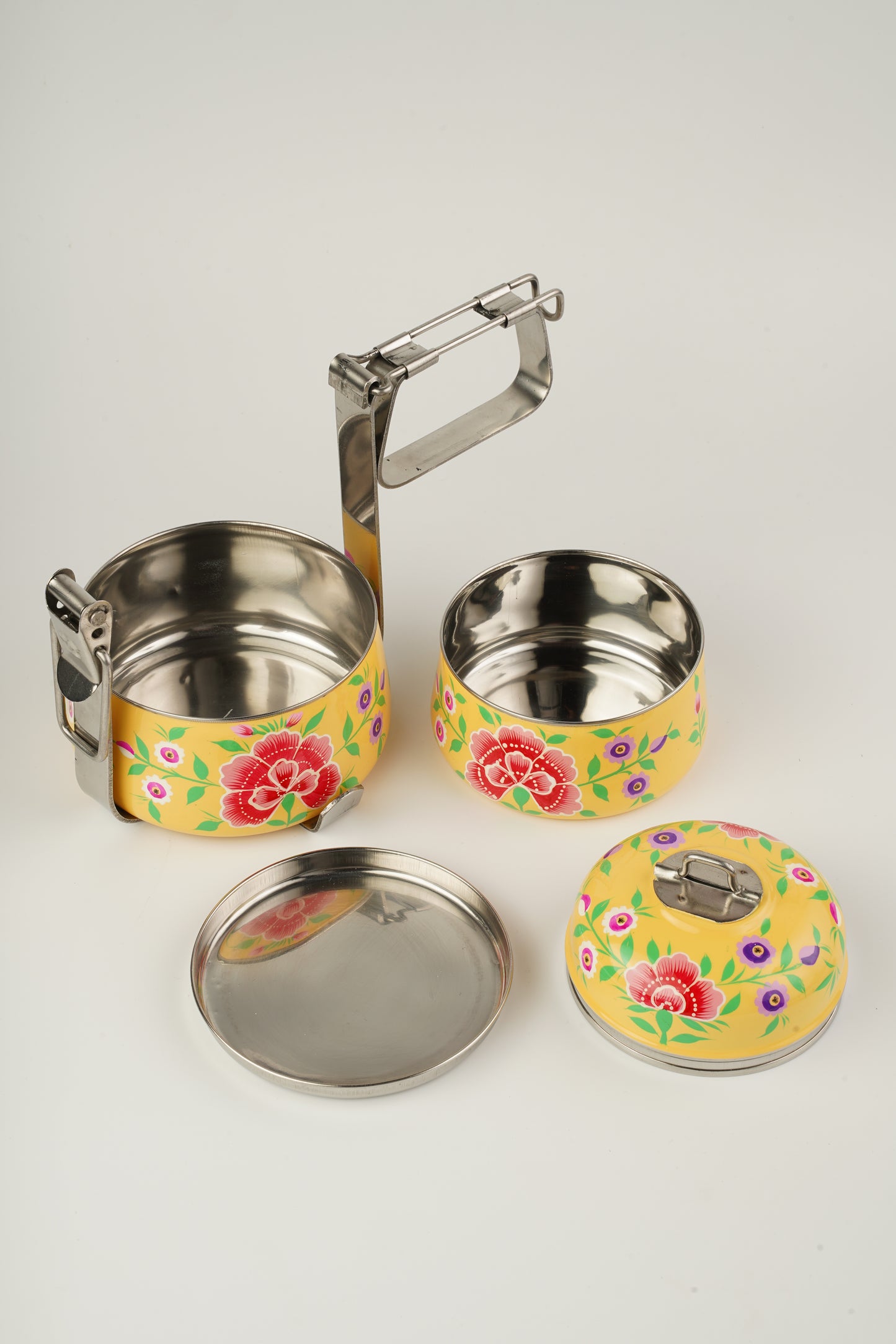 Peach Yellow hand painted 2 Tier Stainless Steel Tiffin