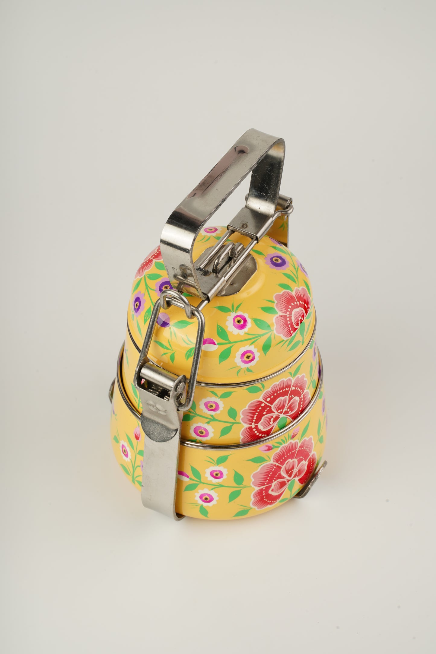 Peach Yellow hand painted 2 Tier Stainless Steel Tiffin