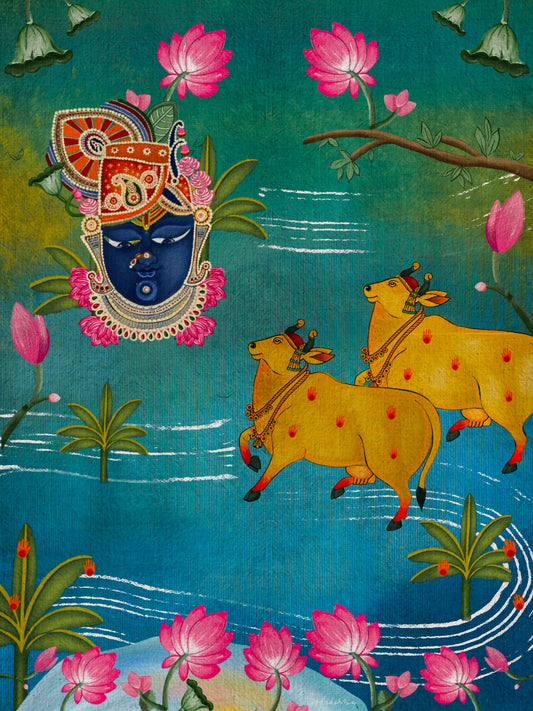 Shree Nath Ji with Holy Cow - Multicolour