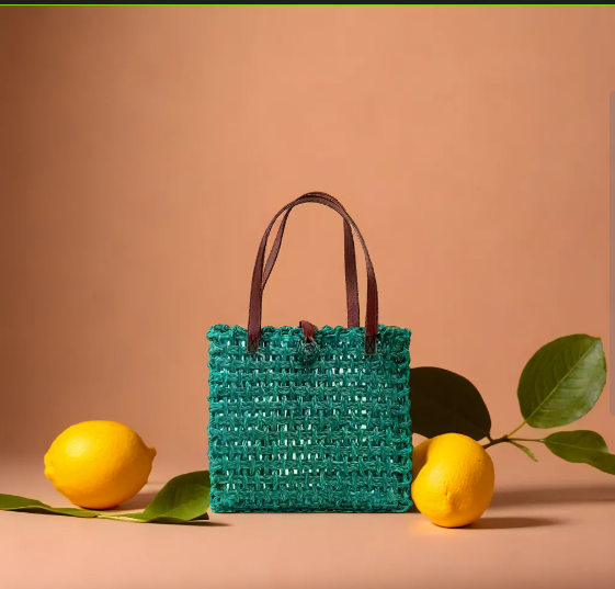 Handmade Sabai Grass Mesh Bag - Blue