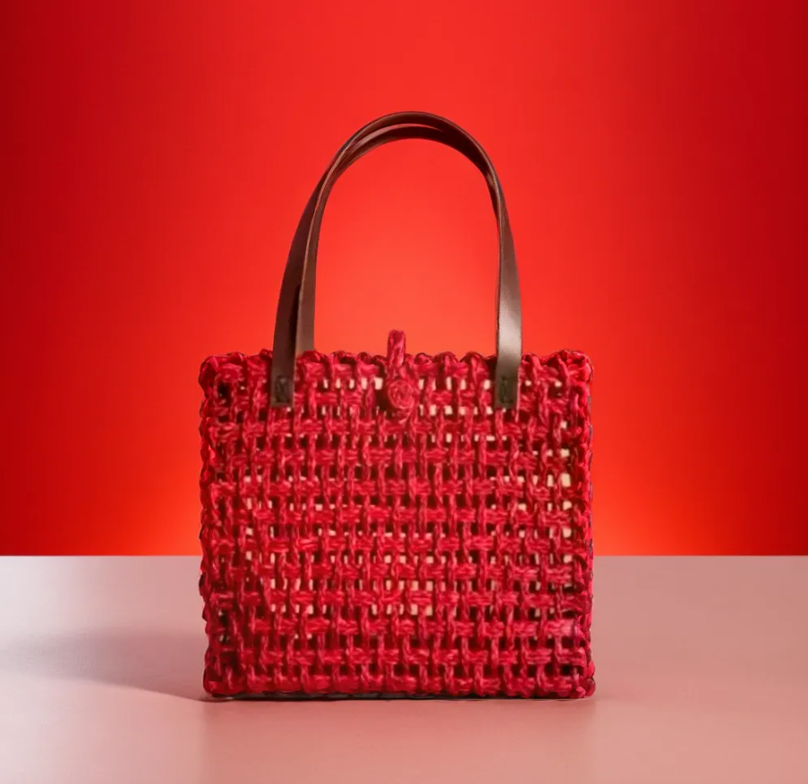 Handmade Sabai Grass Mesh Bag - Red