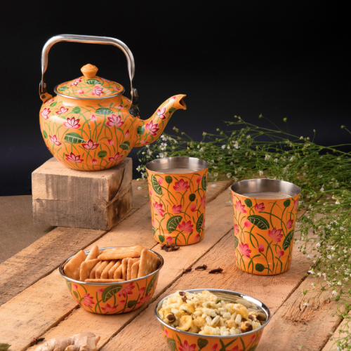 Lotus Pichwai Tea Set- (Set of 3)